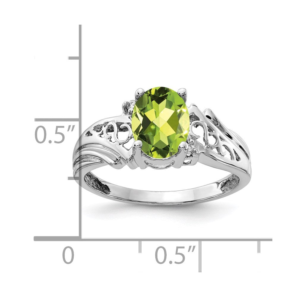14k White Gold 8x6mm Oval Peridot AAA Diamond ring