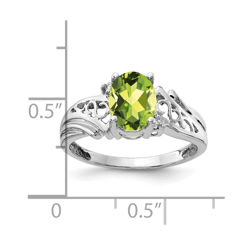 14k White Gold 8x6mm Oval Peridot AAA Diamond ring