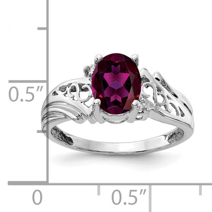 14k White Gold 8x6mm Oval Rhodolite Garnet A Diamond ring
