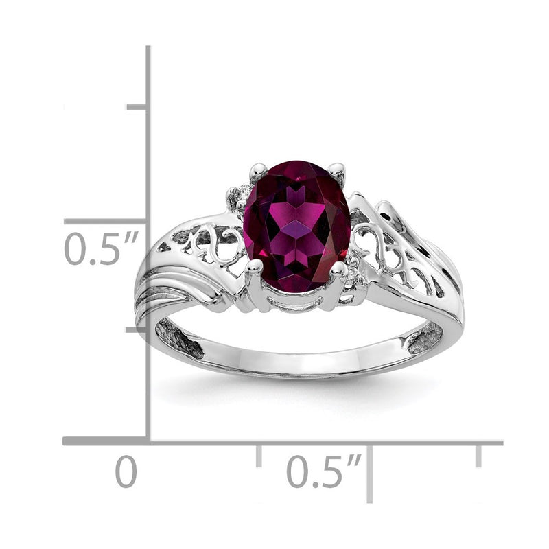 14k White Gold 8x6mm Oval Rhodolite Garnet AA Diamond ring