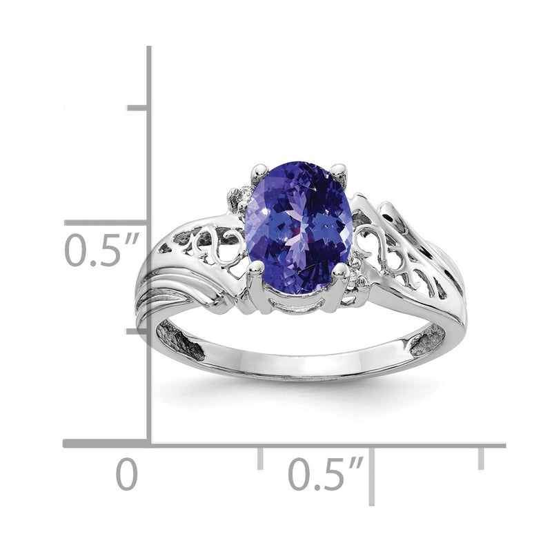 14k White Gold 8x6mm Oval Tanzanite VS Diamond ring