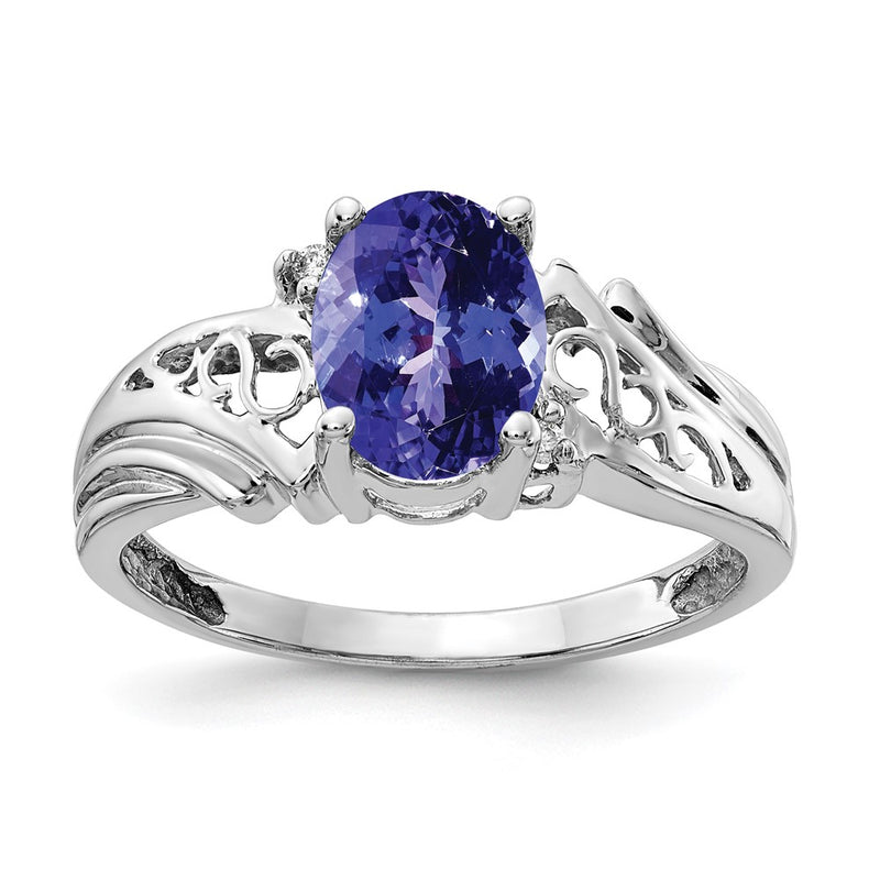 14k White Gold 8x6mm Oval Tanzanite A Diamond ring