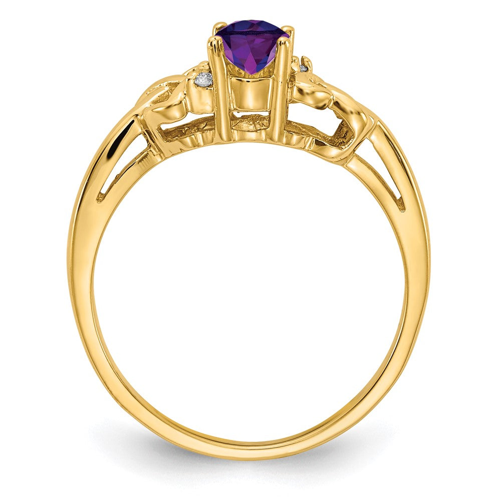 14K Yellow Gold 6X4mm Oval Amethyst A Diamond Ring