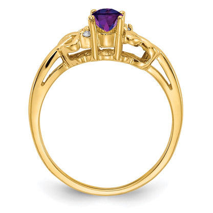 14K Yellow Gold 6X4mm Oval Amethyst A Diamond Ring