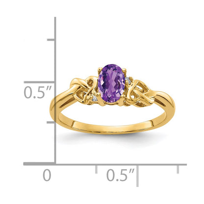 14K Yellow Gold 6X4mm Oval Amethyst A Diamond Ring