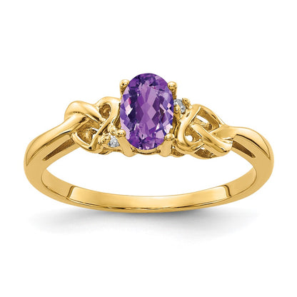 14K Yellow Gold 6X4mm Oval Amethyst A Diamond Ring