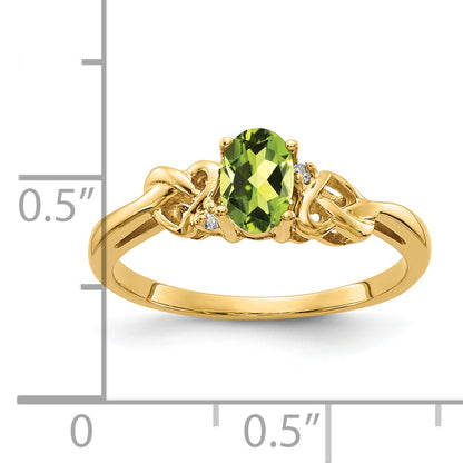 14K Yellow Gold 6X4mm Oval Peridot A Diamond Ring
