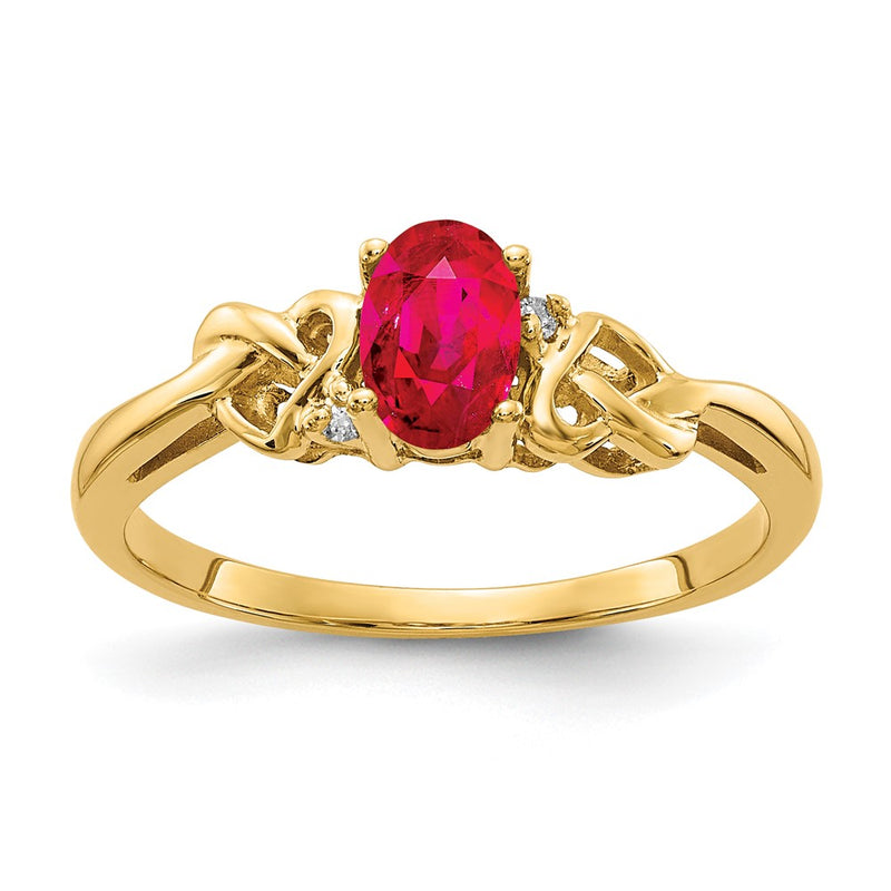 14k Yellow Gold 6x4mm Oval Ruby VS Diamond ring