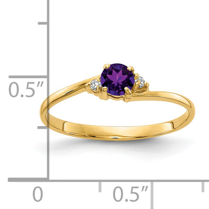 14K Yellow Gold 4mm Amethyst A Diamond Ring
