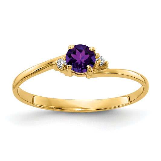 14K Yellow Gold 4mm Amethyst A Diamond Ring