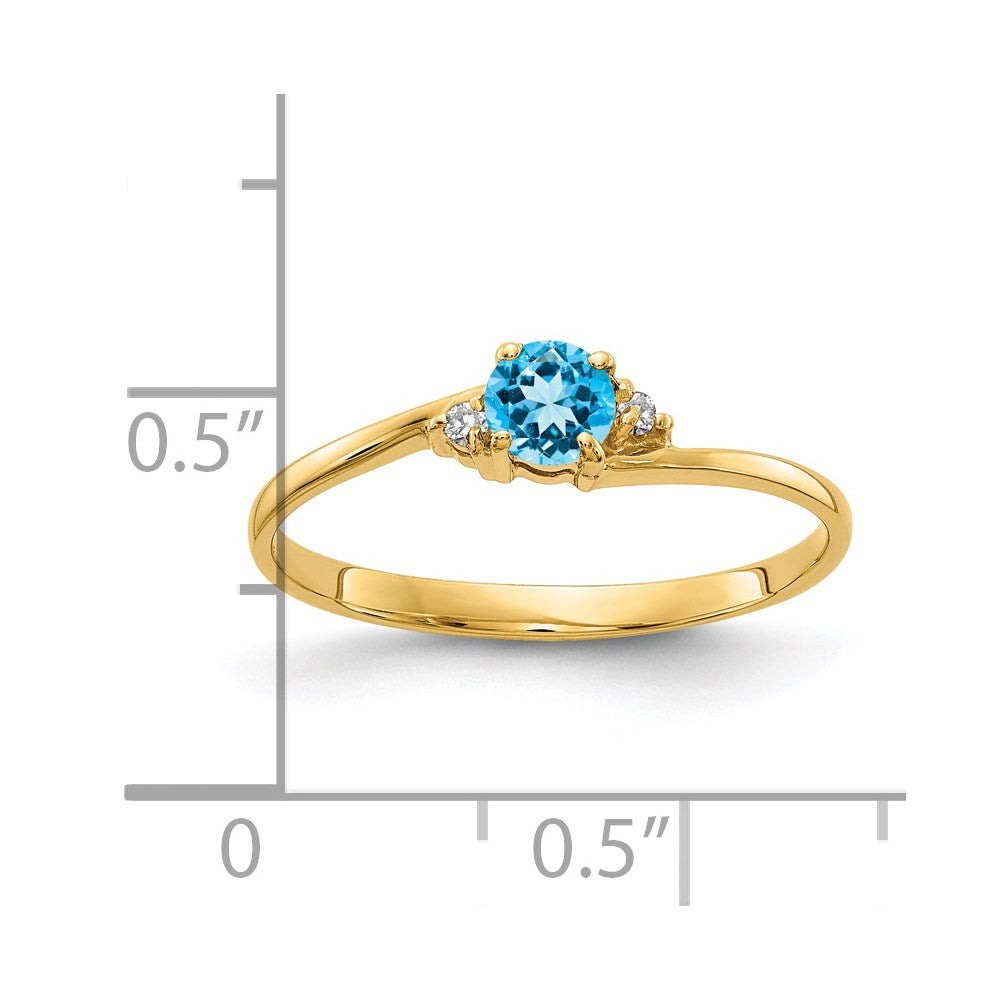 14K Yellow Gold 4mm Blue Topaz A Diamond Ring