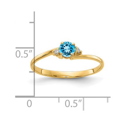 14K Yellow Gold 4mm Blue Topaz A Diamond Ring