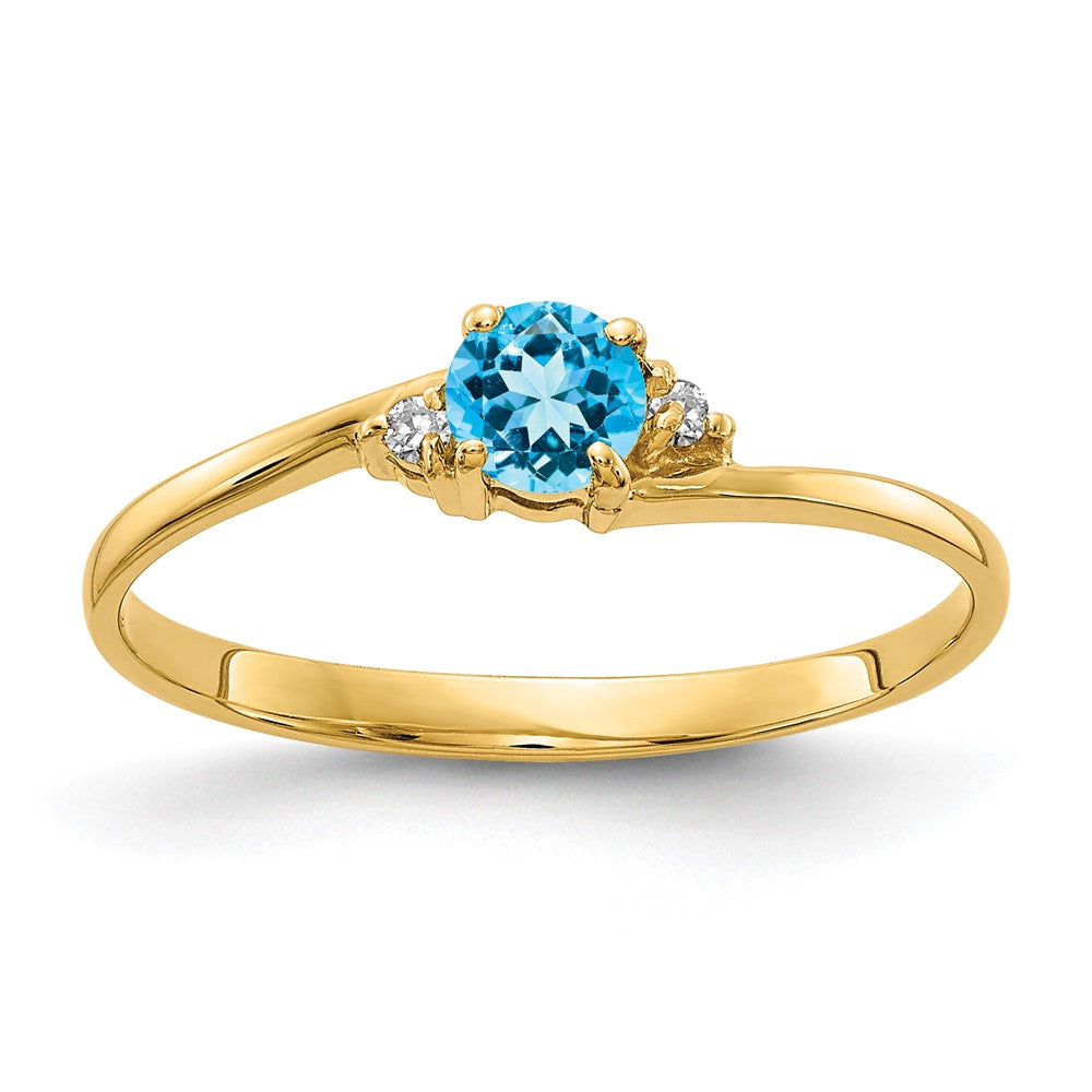 14K Yellow Gold 4mm Blue Topaz A Diamond Ring
