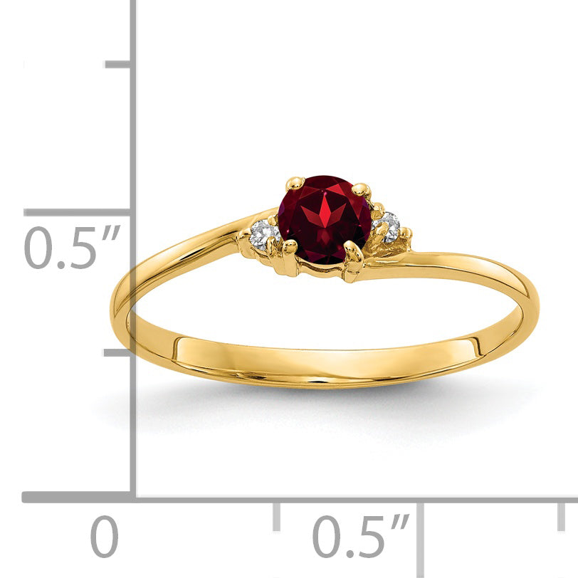 14K Yellow Gold 4mm Garnet A Diamond Ring