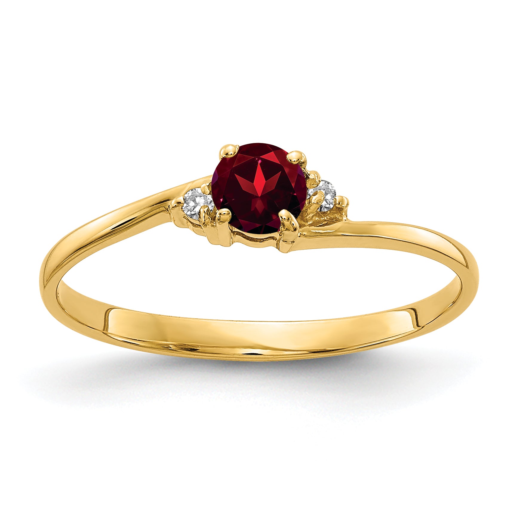 14K Yellow Gold 4mm Garnet A Diamond Ring