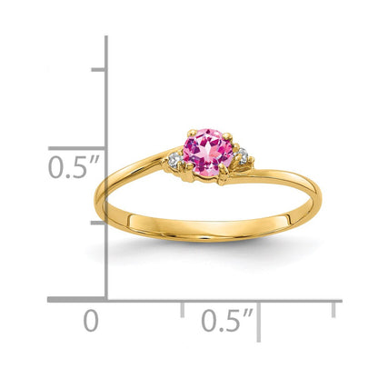 14K Yellow Gold 4mm Pink Sapphire A Diamond Ring
