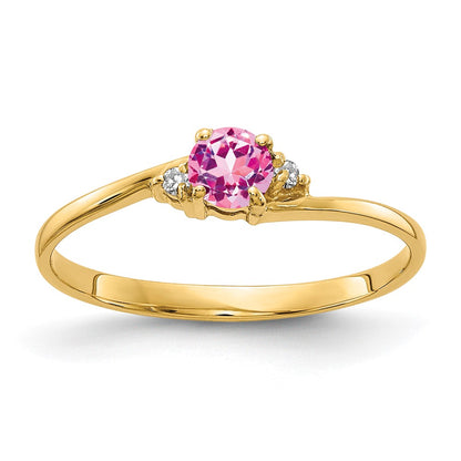 14K Yellow Gold 4mm Pink Sapphire A Diamond Ring