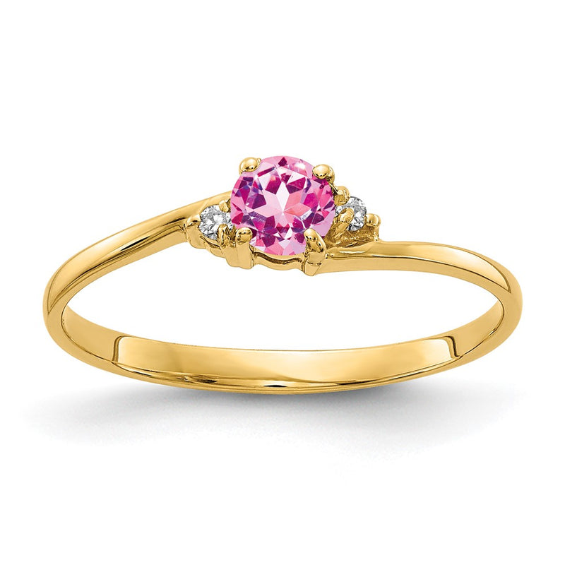 14K Yellow Gold 4mm Pink Sapphire A Diamond Ring