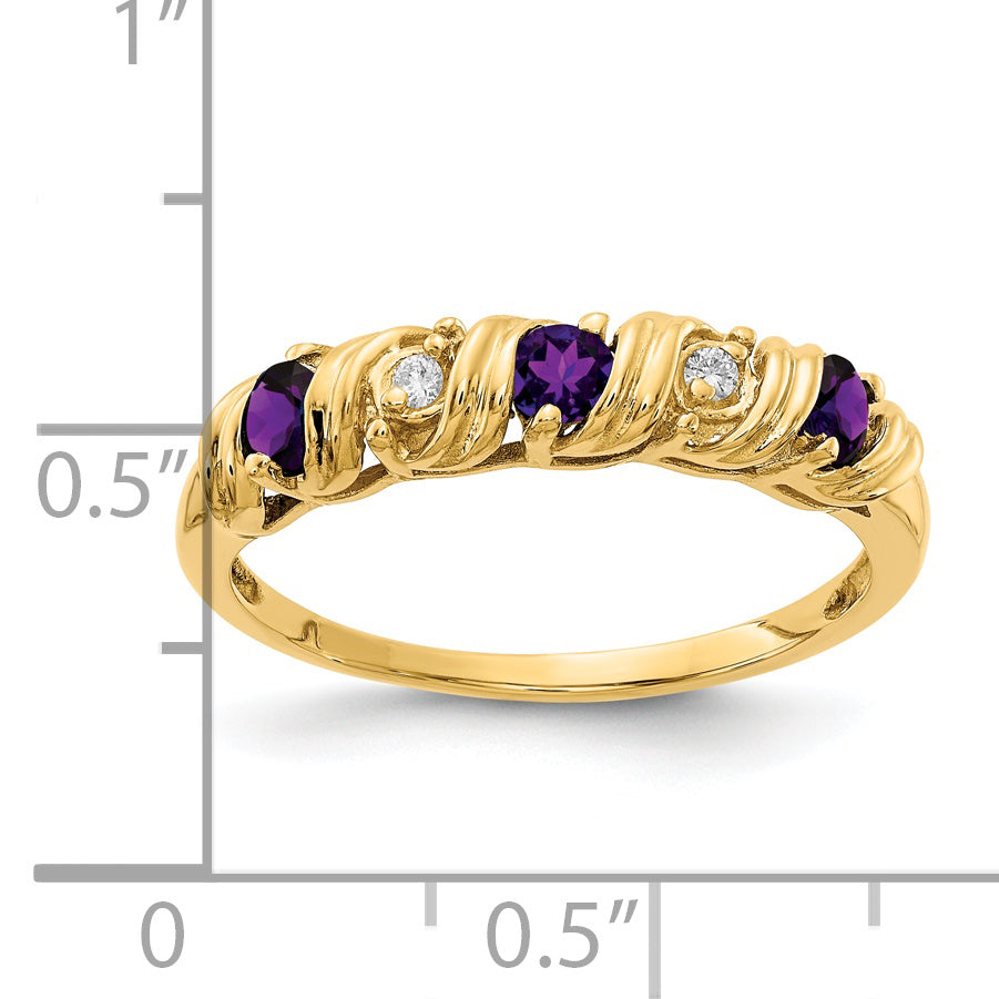 14K Yellow Gold 2.75mm Amethyst Aaa Diamond Ring