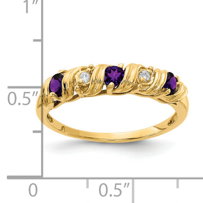 14K Yellow Gold 2.75mm Amethyst Aaa Diamond Ring