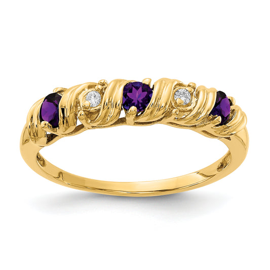 14K Yellow Gold 2.75mm Amethyst Aaa Diamond Ring