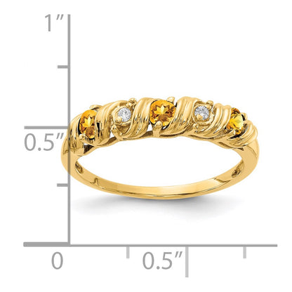 14k Yellow Gold 2.75mm Citrine VS Diamond ring