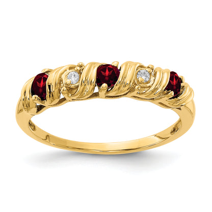 14K Yellow Gold 2.75mm Garnet A Diamond Ring
