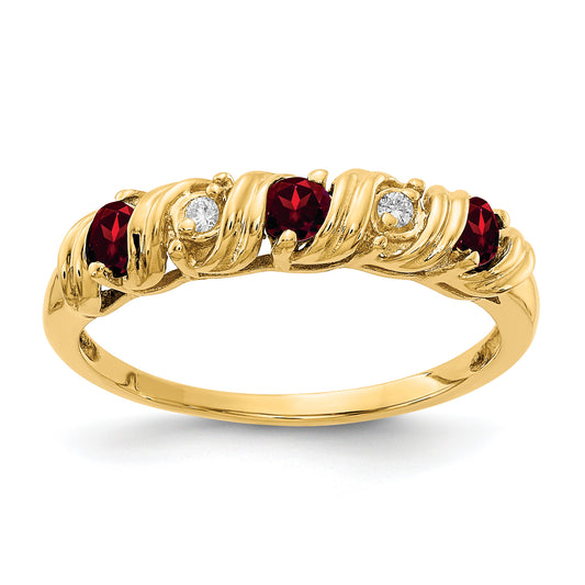 14K Yellow Gold 2.75mm Garnet Aa Diamond Ring