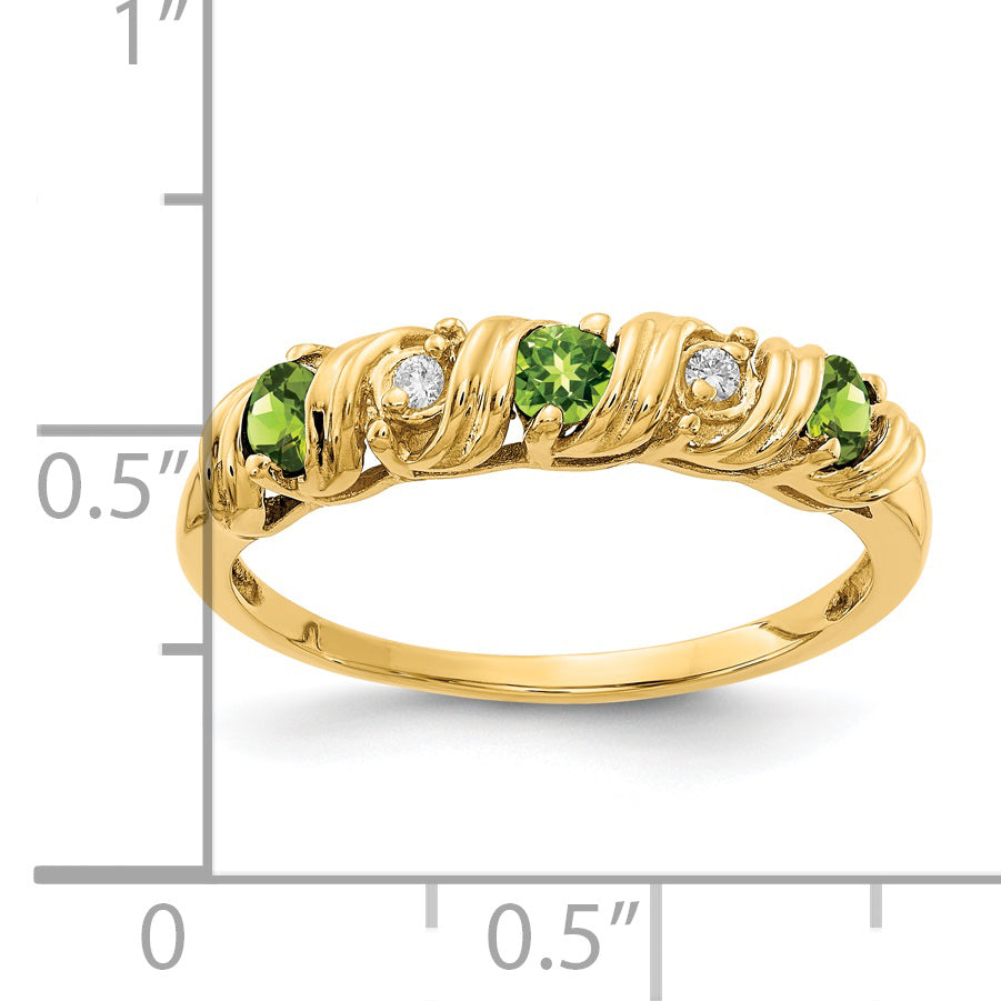 14K Yellow Gold 2.75mm Peridot Aa Diamond Ring