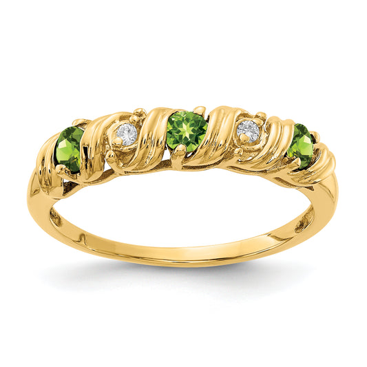 14K Yellow Gold 2.75mm Peridot Aaa Diamond Ring