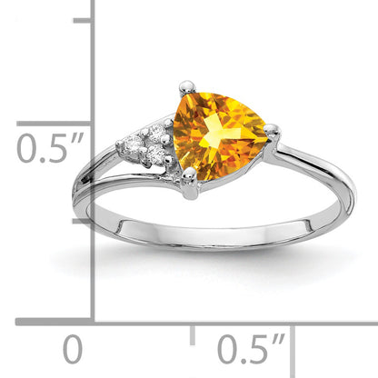 14K White Gold 6mm Citrine A Diamond Ring