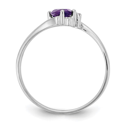 14K White Gold 7X3.5mm Marquise Amethyst A Diamond Ring