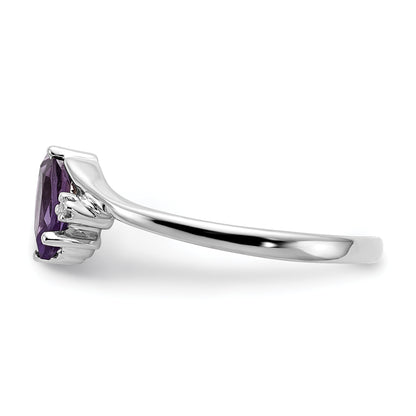 14K White Gold 7X3.5mm Marquise Amethyst Aaa Diamond Ring