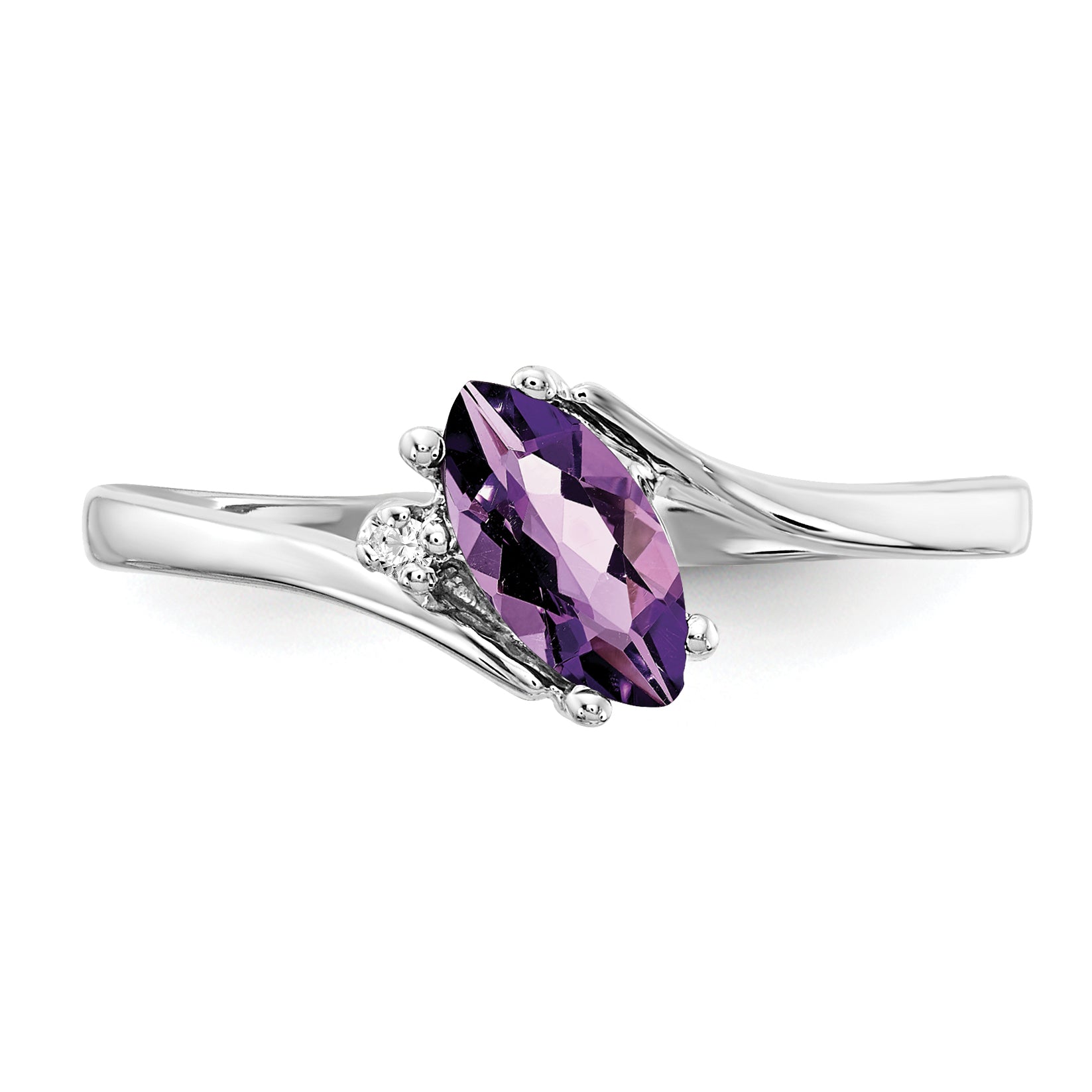 14K White Gold 7X3.5mm Marquise Amethyst Aaa Diamond Ring