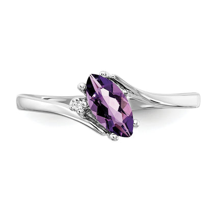14K White Gold 7X3.5mm Marquise Amethyst Aaa Diamond Ring