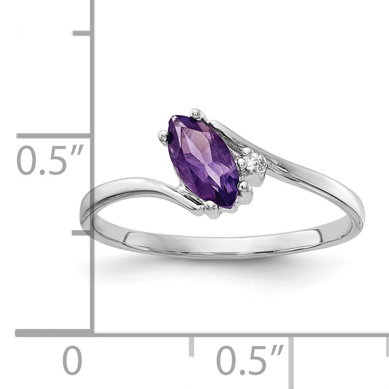 14K White Gold 7X3.5mm Marquise Amethyst Aaa Diamond Ring