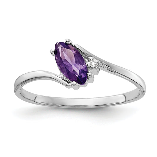14K White Gold 7X3.5mm Marquise Amethyst Aaa Diamond Ring