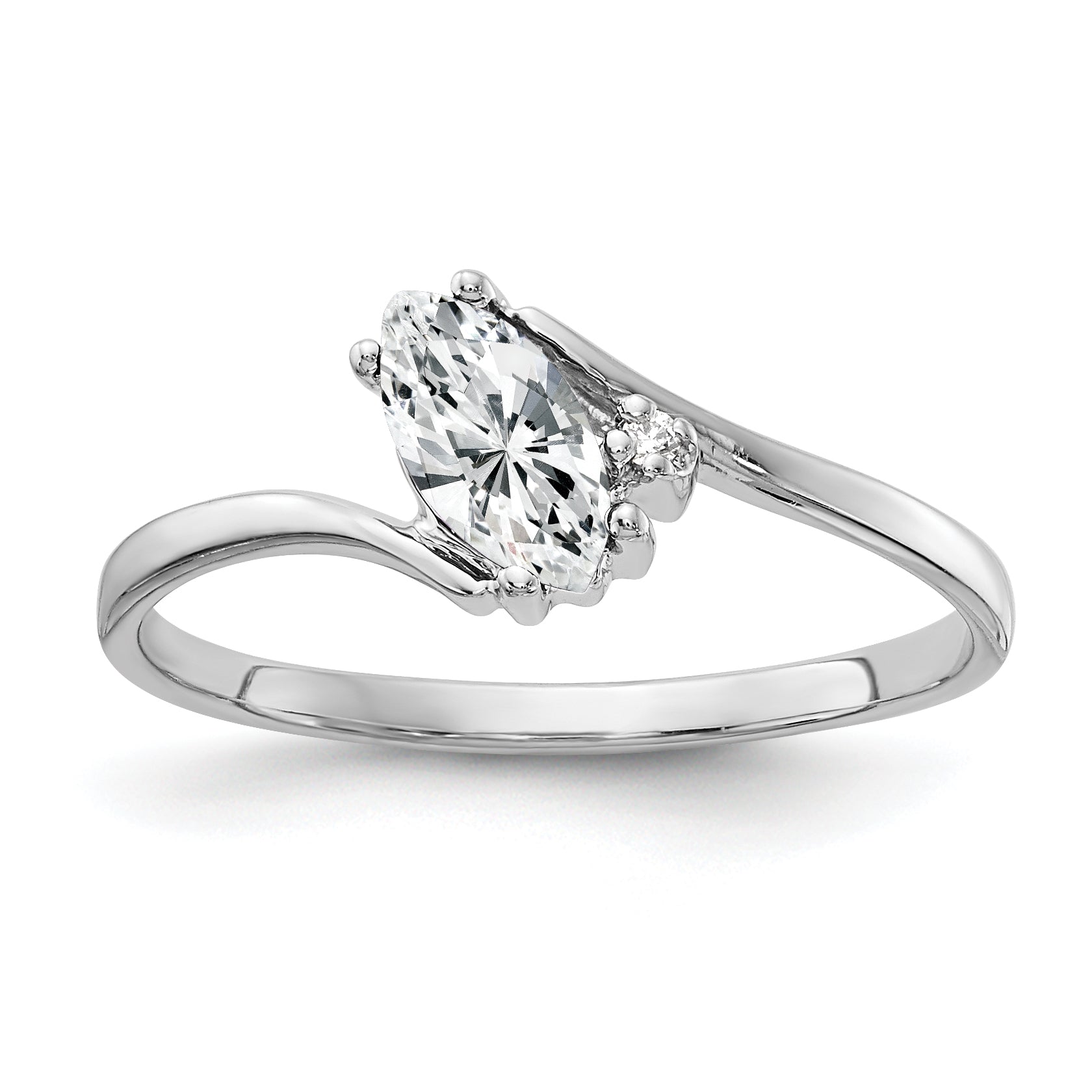 14K White Gold 7X3.5mm Marquise Cubic Zirconia Aaa Diamond Ring