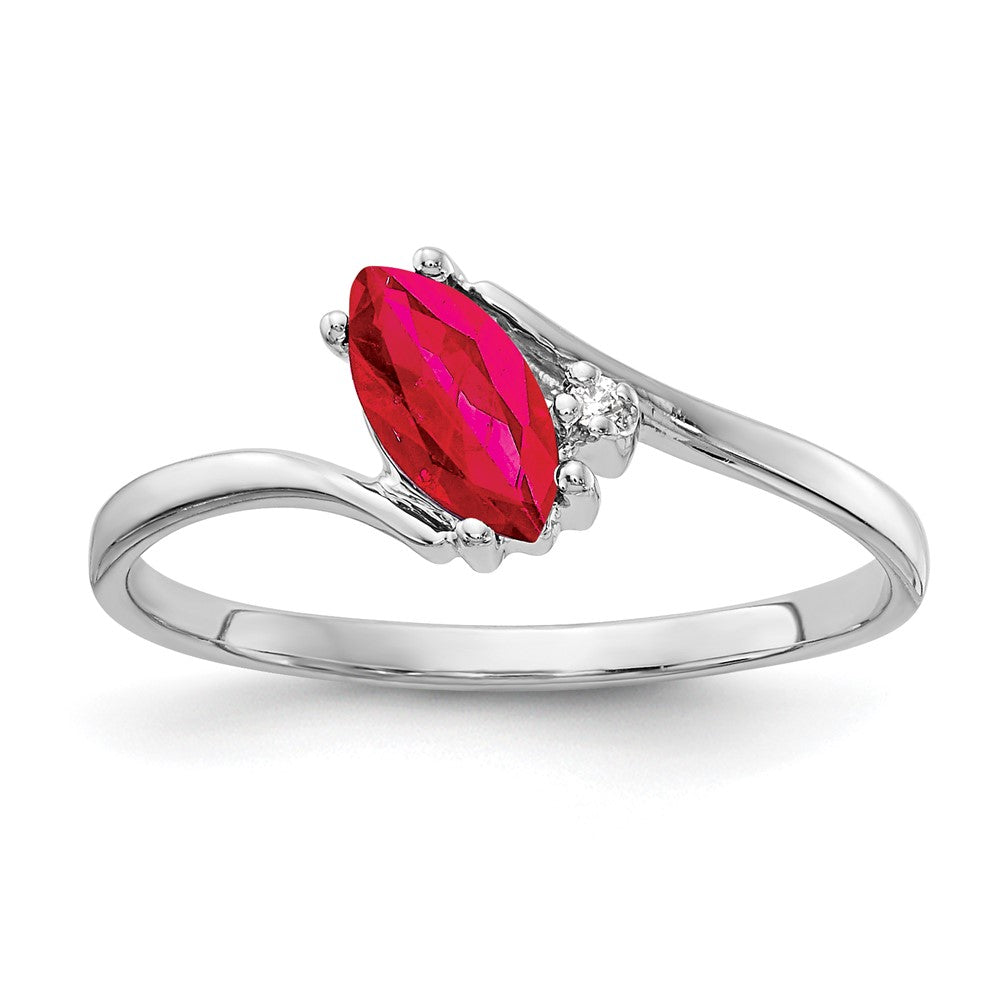 14k White Gold 7x3.5mm Marquise Ruby VS Diamond ring