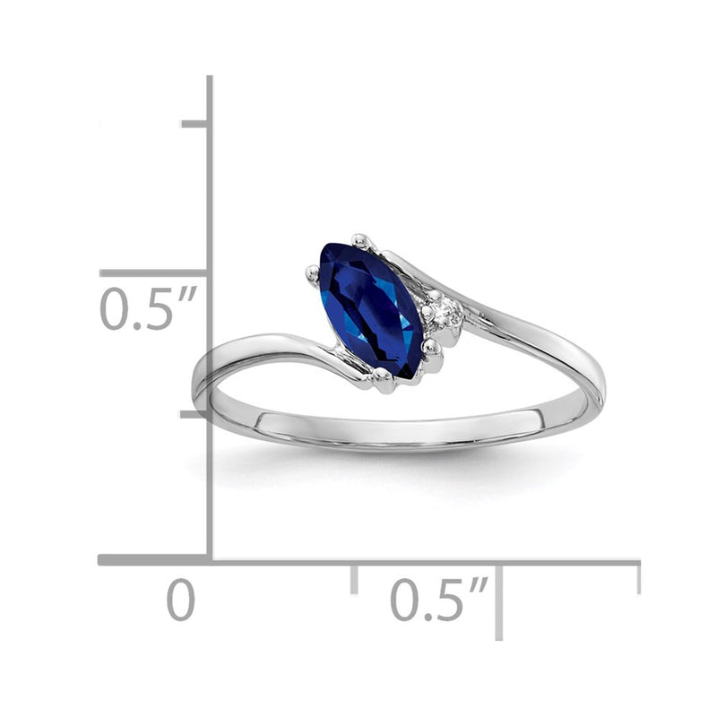 14K White Gold 7X3.5mm Marquise Sapphire Aaa Diamond Ring