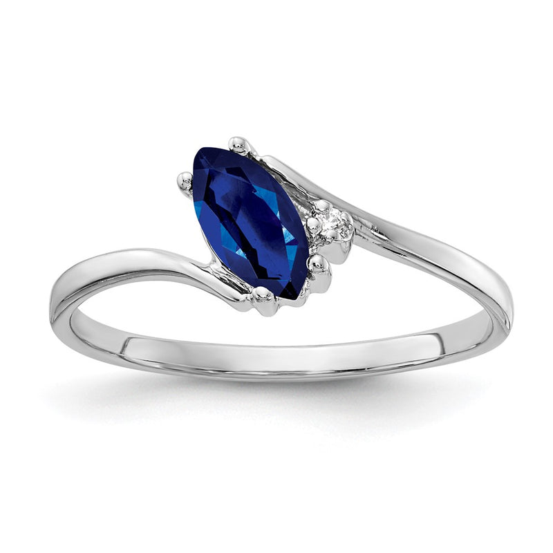 14K White Gold 7X3.5mm Marquise Sapphire A Diamond Ring