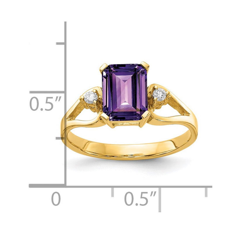14K Yellow Gold 8x6mm Emerald Cut Amethyst A Real Diamond ring