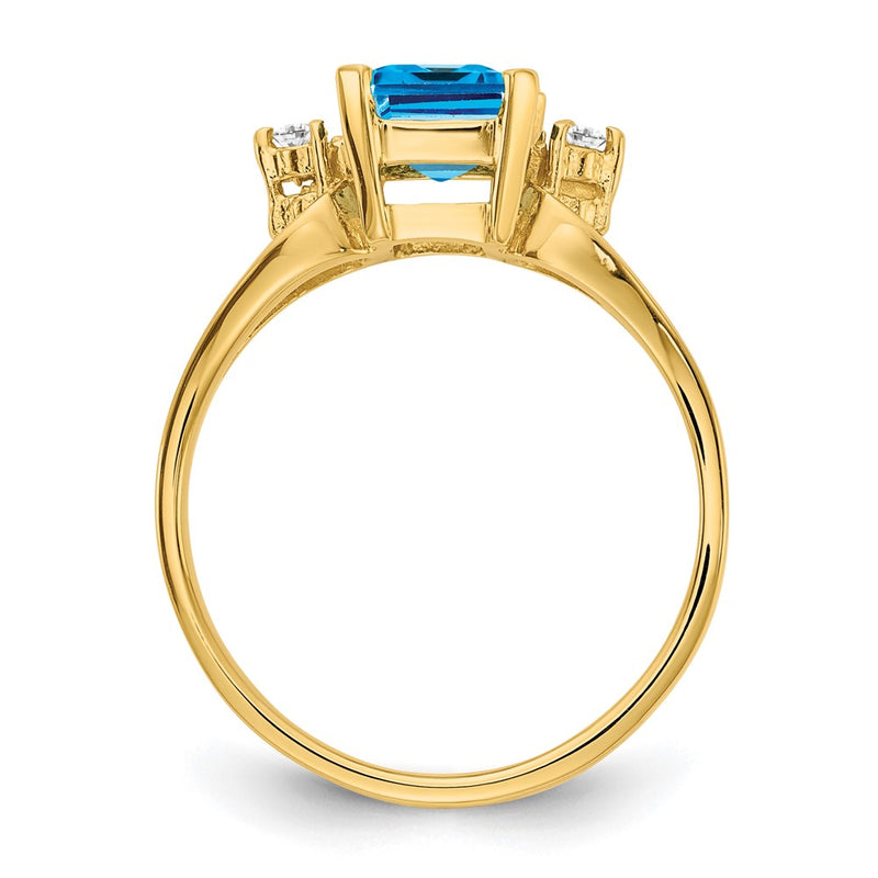 14K Yellow Gold 8x6mm Emerald Cut Blue Topaz A Real Diamond ring