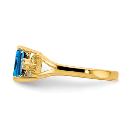 14K Yellow Gold 8x6mm Emerald Cut Blue Topaz A Real Diamond ring