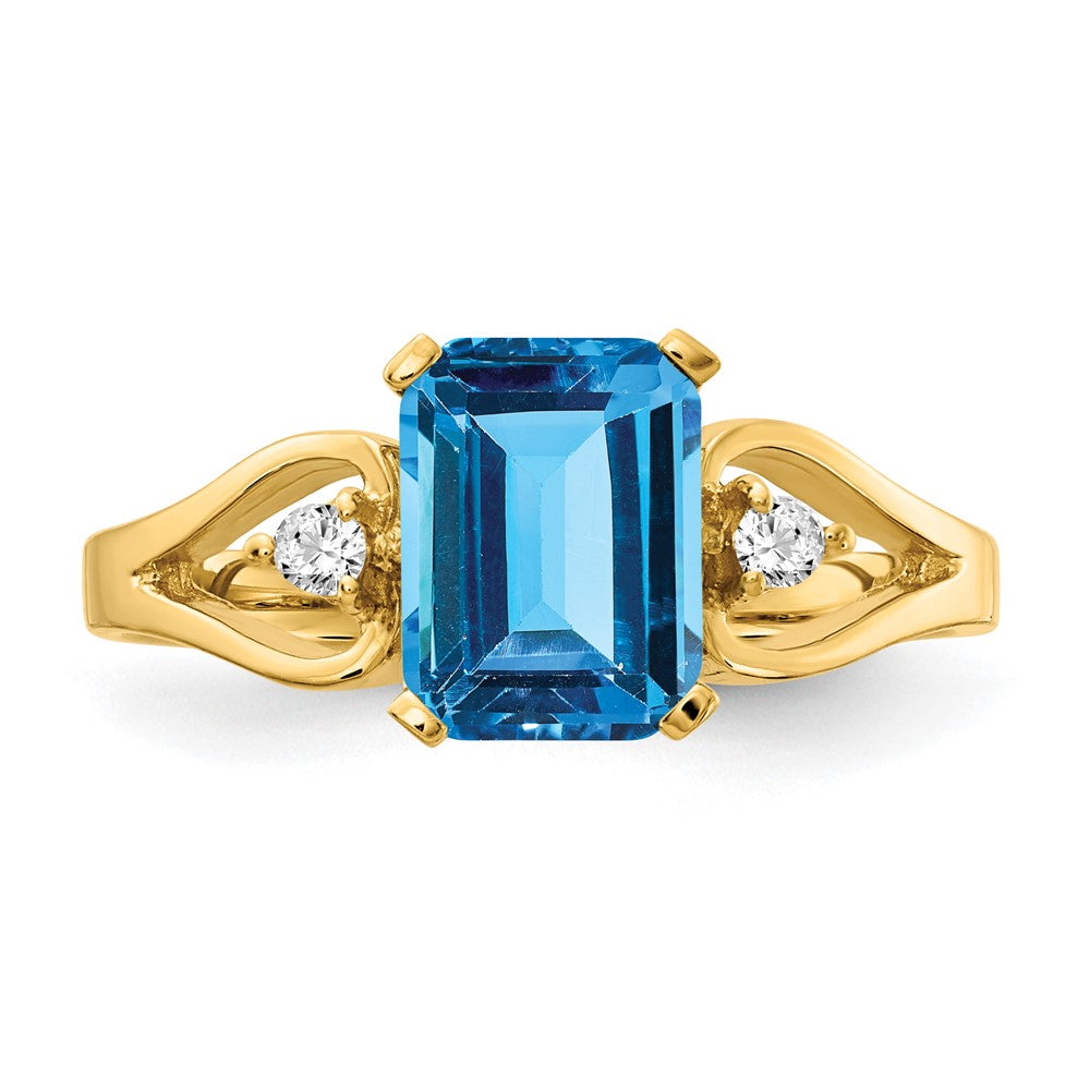 14K Yellow Gold 8x6mm Emerald Cut Blue Topaz A Real Diamond ring
