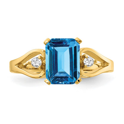 14K Yellow Gold 8x6mm Emerald Cut Blue Topaz A Real Diamond ring