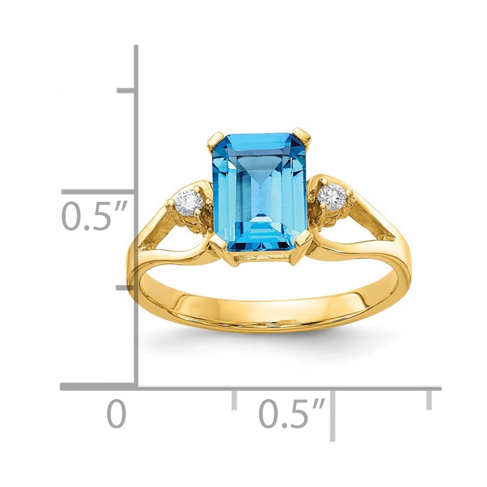 14K Yellow Gold 8x6mm Emerald Cut Blue Topaz A Real Diamond ring