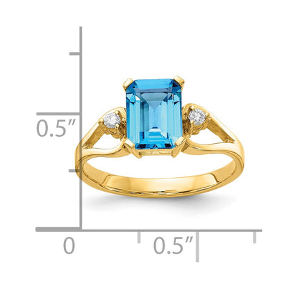14K Yellow Gold 8x6mm Emerald Cut Blue Topaz A Real Diamond ring