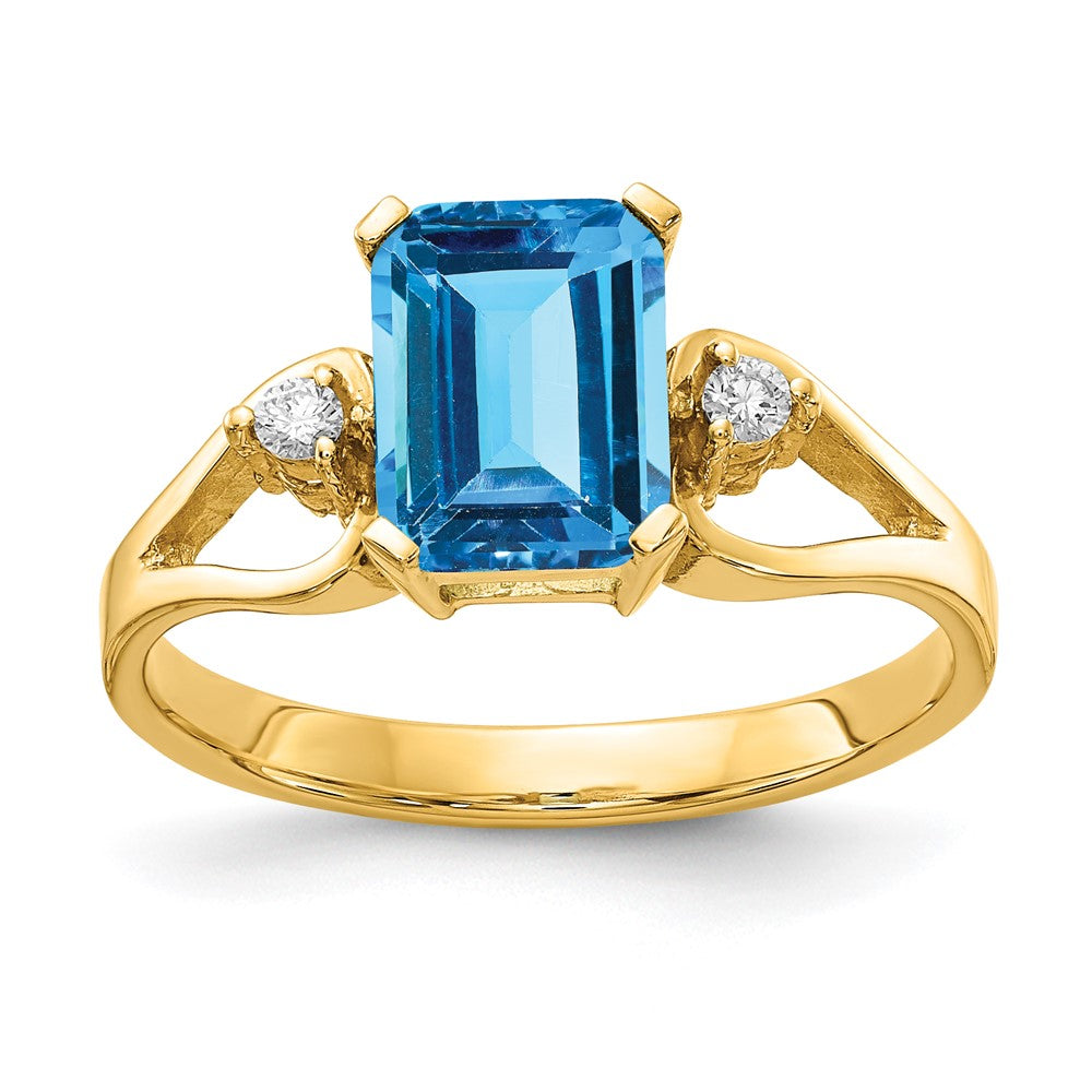 14K Yellow Gold 8x6mm Emerald Cut Blue Topaz A Real Diamond ring
