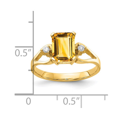 14K Yellow Gold 8x6mm Emerald Cut Citrine A Real Diamond ring